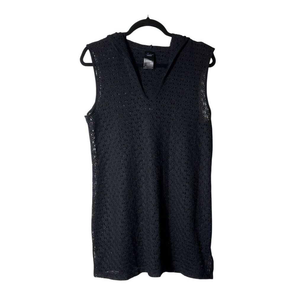 0019. Catalina Women's Black Eyelet Hooded‎ Cover Up Size L